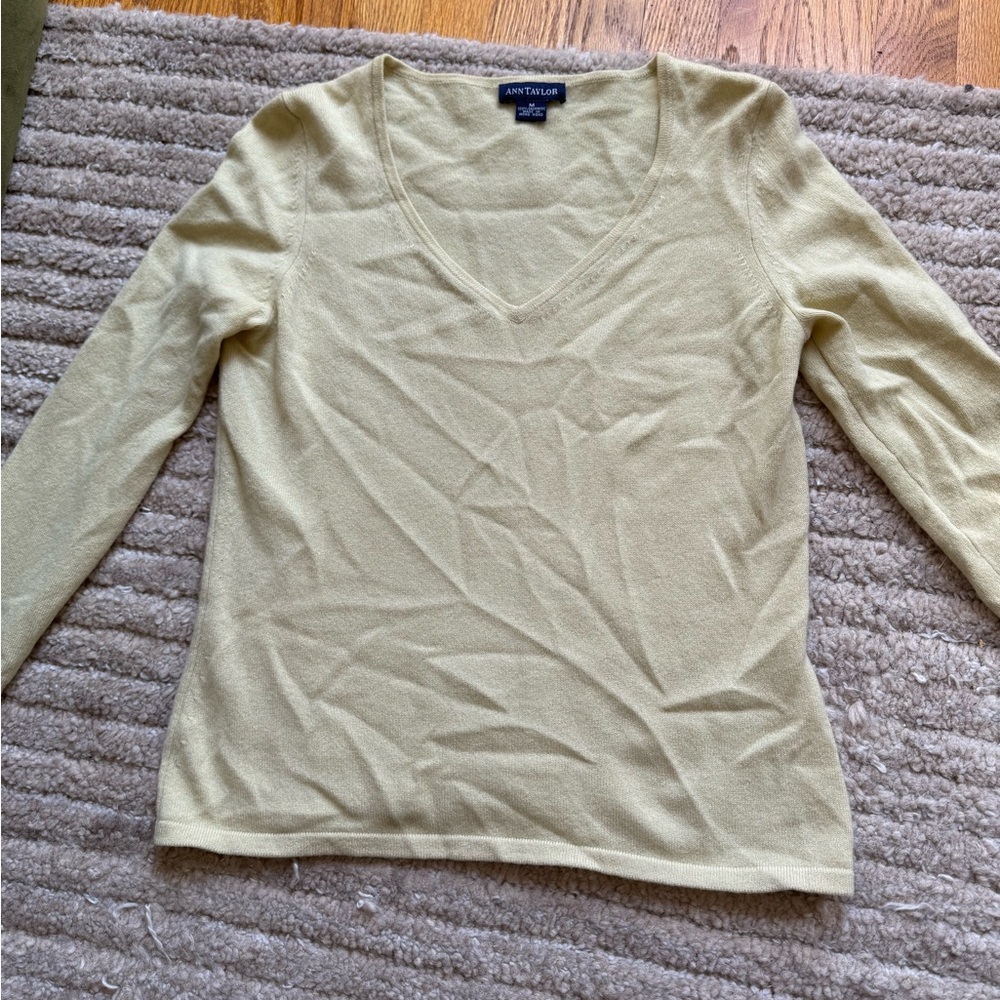 Ann Taylor 100% cashmere v-neck sweater, almond color